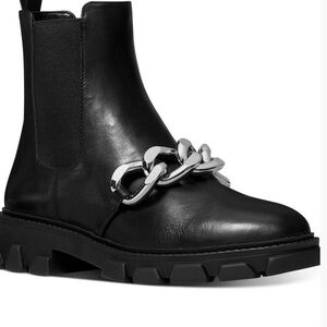 Michael Kors Black Ankle Boots with Silver Chain Detail